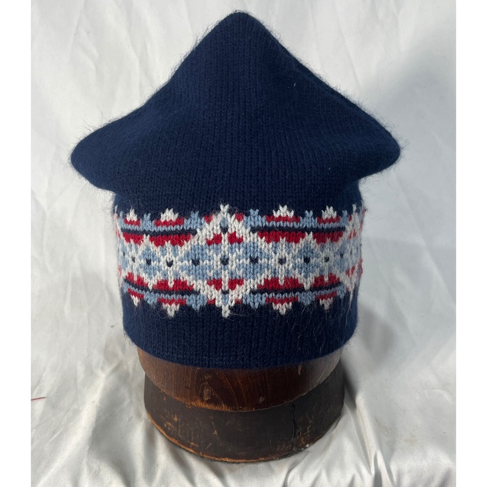 Schuessler Knitting Mills Vintage Navy Fair Isle Knit Beanie Hat Made in USA
